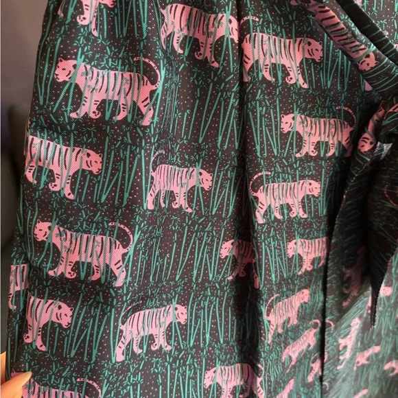 J. Crew silk Pink and Green Animal Print wide leg pants - Picture 2 of 5